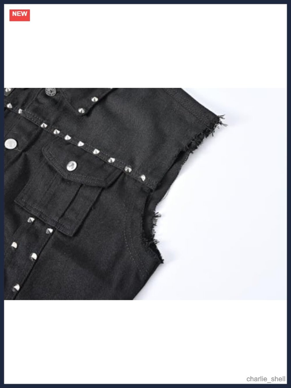 Men's Punk Denim Vest Sleeveless Jean Jacket with Rivets Button Closure Fitted - Picture 4 of 6